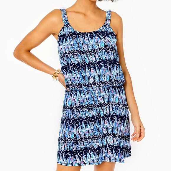 Lilly Pulitzer Loro Romper Skort Size Medium in Low Tide Navy Sails & Stripes - Picture 13 of 13
